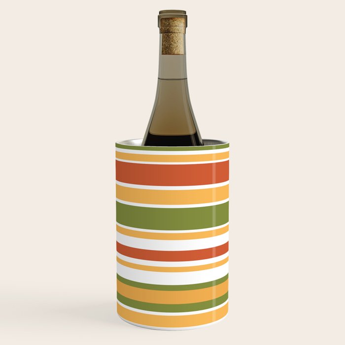 Retro Stripes Olive Green Burnt Orange Goldenrod Pattern Wine Chiller Gallery Image 3