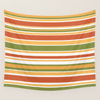 Retro Stripes Olive Green Burnt Orange Goldenrod Pattern Wall Tapestry Gallery Image 4