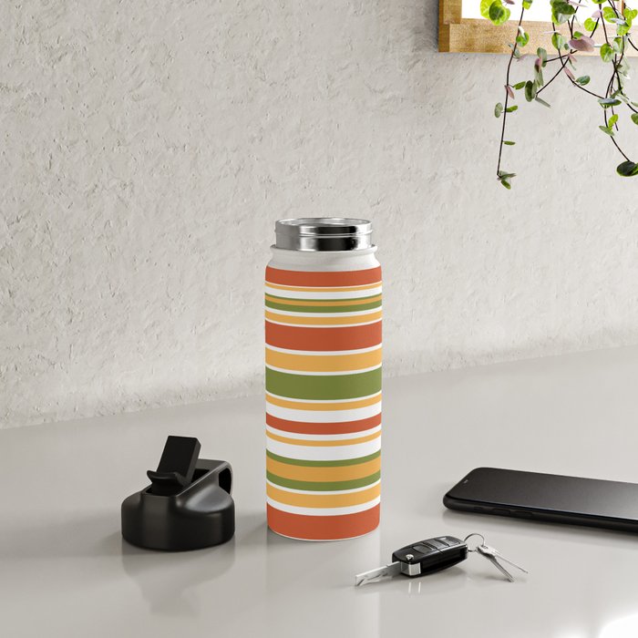 Retro Stripes Olive Green Burnt Orange Goldenrod Pattern Water Bottle Gallery Image 4