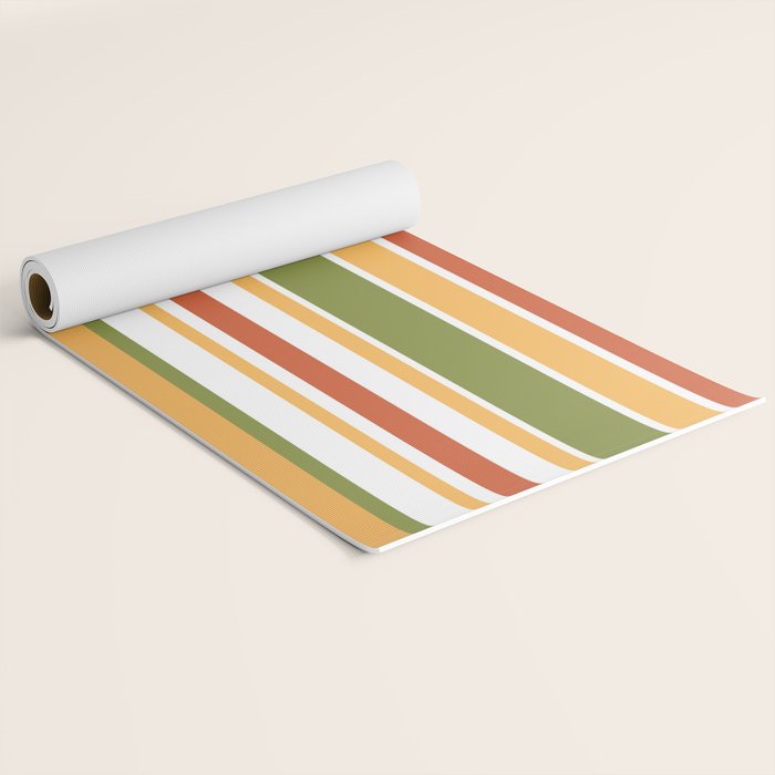Retro Stripes Olive Green Burnt Orange Goldenrod Pattern Yoga Mat Gallery Image 2
