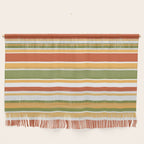 Retro Stripes Olive Green Burnt Orange Goldenrod Pattern Wall Hanging Gallery Image 1