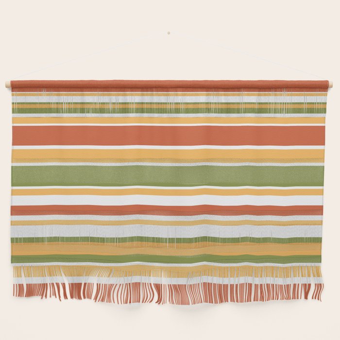 Retro Stripes Olive Green Burnt Orange Goldenrod Pattern Wall Hanging Gallery Image 1