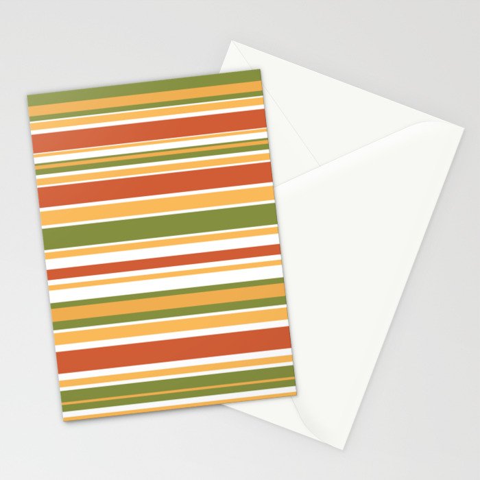 Retro Stripes Olive Green Burnt Orange Goldenrod Pattern Stationery Card Gallery Image 2