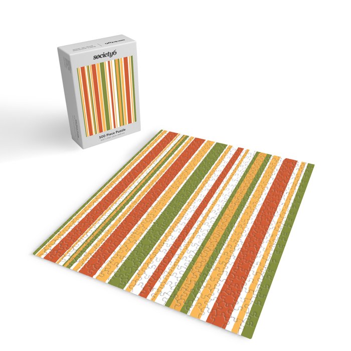 Retro Stripes Olive Green Burnt Orange Goldenrod Pattern Jigsaw Puzzle Gallery Image 2