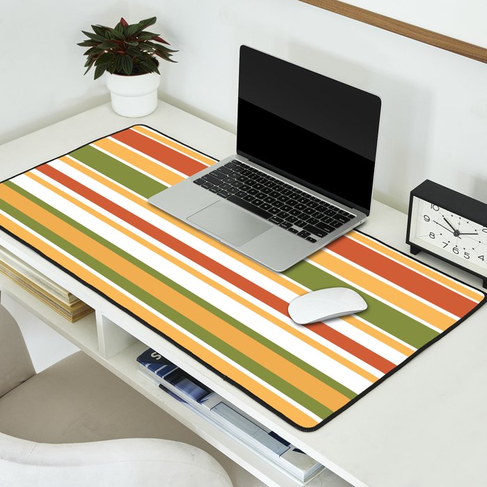Retro Stripes Olive Green Burnt Orange Goldenrod Pattern Desk Mat Gallery Image 2