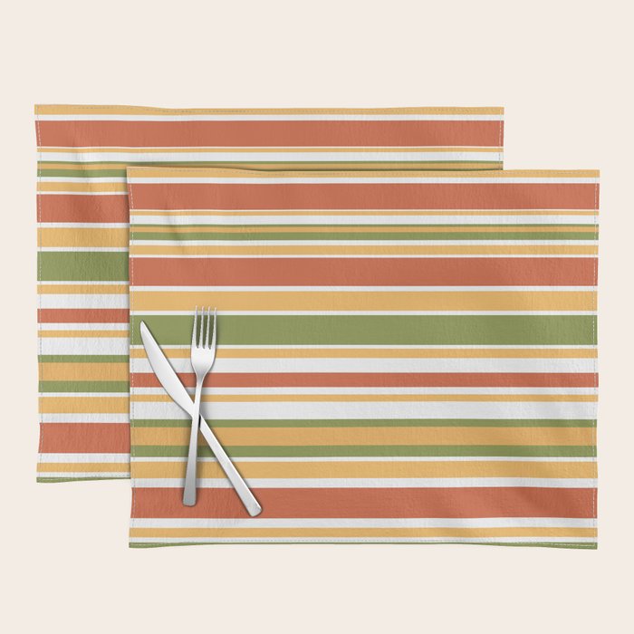 Retro Stripes Olive Green Burnt Orange Goldenrod Pattern Placemat Gallery Image 1
