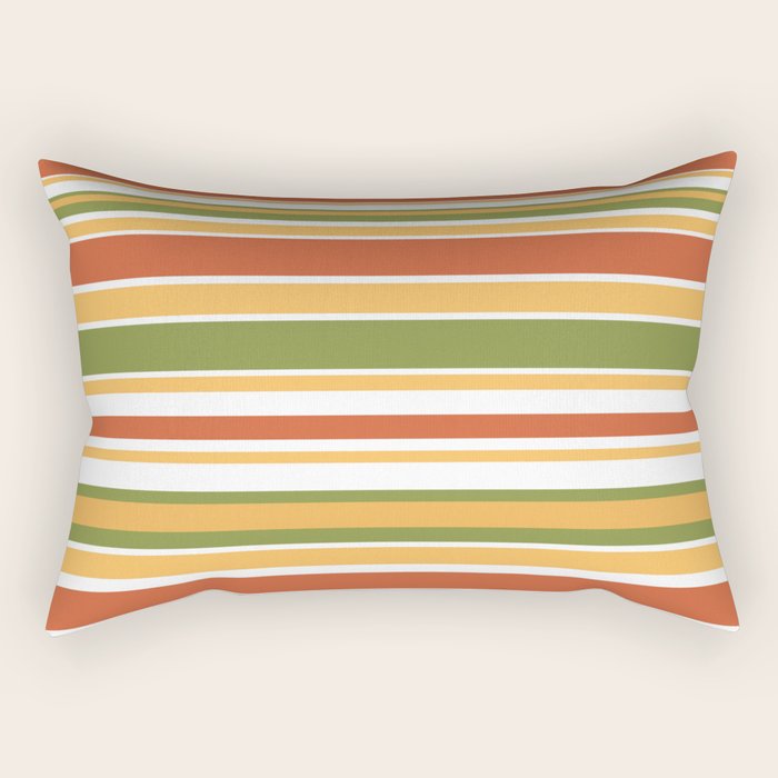 Retro Stripes Olive Green Burnt Orange Goldenrod Pattern Rectangular Pillow Gallery Image 2