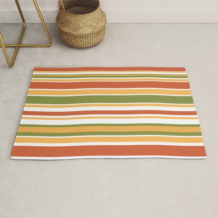 Retro Stripes Olive Green Burnt Orange Goldenrod Pattern Rug Gallery Image 1