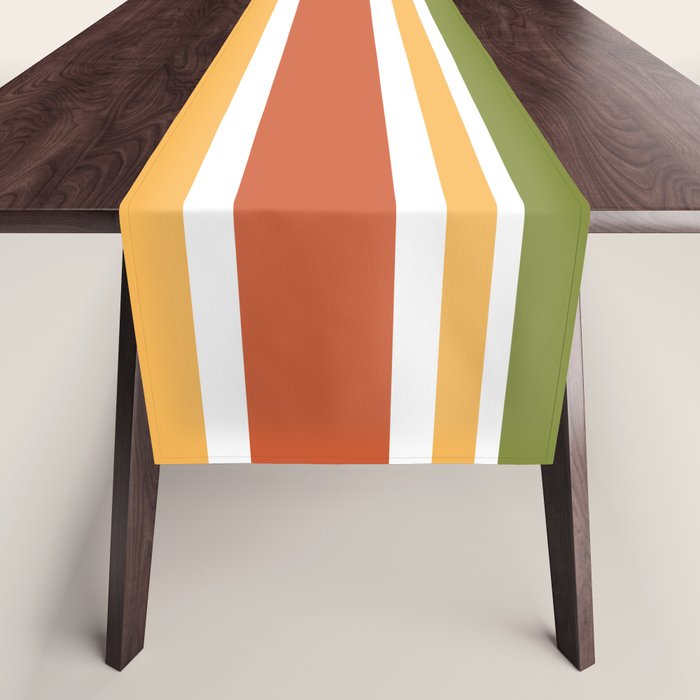Retro Stripes Olive Green Burnt Orange Goldenrod Pattern Table Runner Gallery Image 1