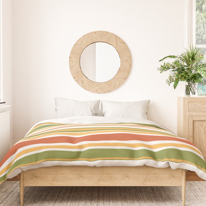 Retro Stripes Olive Green Burnt Orange Goldenrod Pattern Duvet Cover Gallery Image 3
