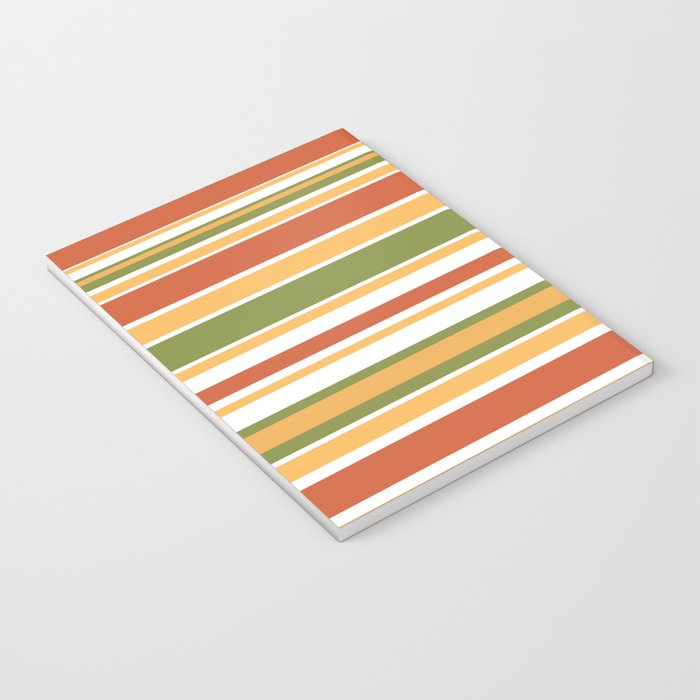 Retro Stripes Olive Green Burnt Orange Goldenrod Pattern Notebook Gallery Image 3