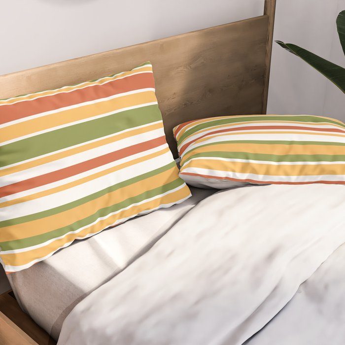 Retro Stripes Olive Green Burnt Orange Goldenrod Pattern Pillow Sham Gallery Image 2