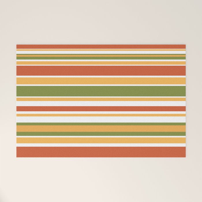 Retro Stripes Olive Green Burnt Orange Goldenrod Pattern Welcome Mat Gallery Image 1