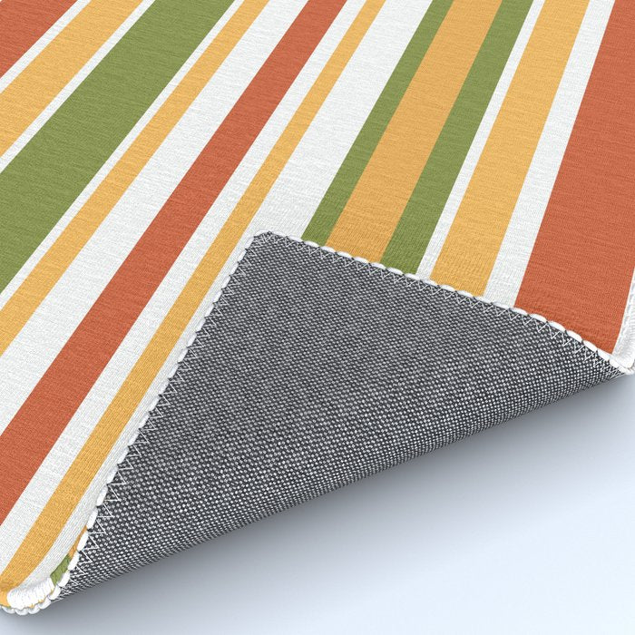 Retro Stripes Olive Green Burnt Orange Goldenrod Pattern Rug Gallery Image 4