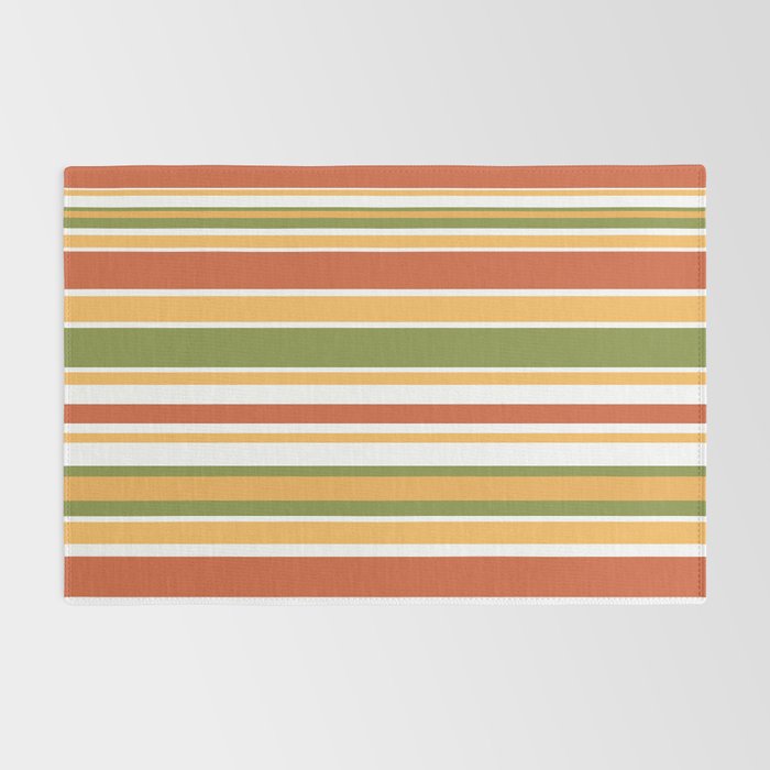 Retro Stripes Olive Green Burnt Orange Goldenrod Pattern Rug Gallery Image 2