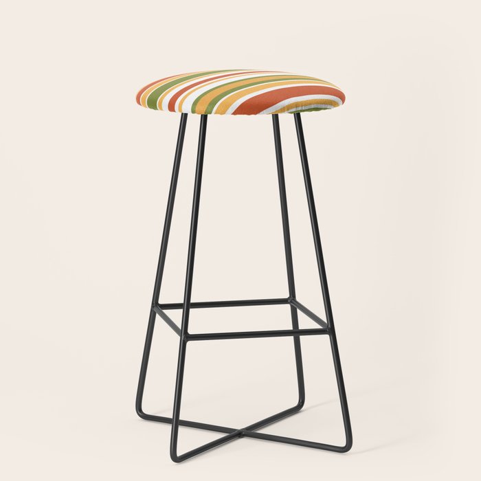 Retro Stripes Olive Green Burnt Orange Goldenrod Pattern Stool Gallery Image 1