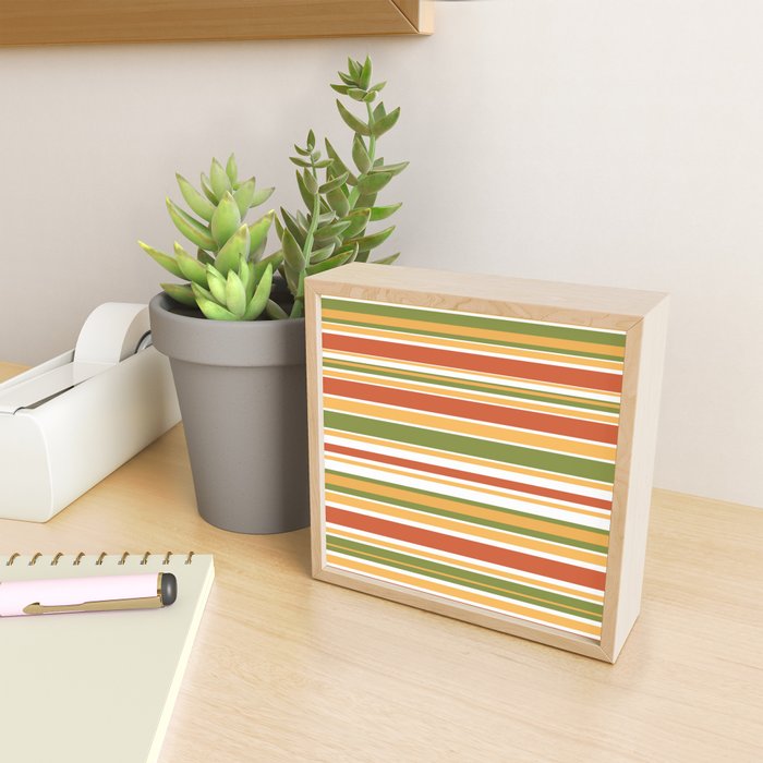 Retro Stripes Olive Green Burnt Orange Goldenrod Pattern Mini Art Print Gallery Image 2