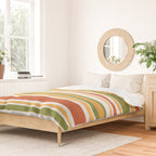 Retro Stripes Olive Green Burnt Orange Goldenrod Pattern Duvet Cover Gallery Image 2