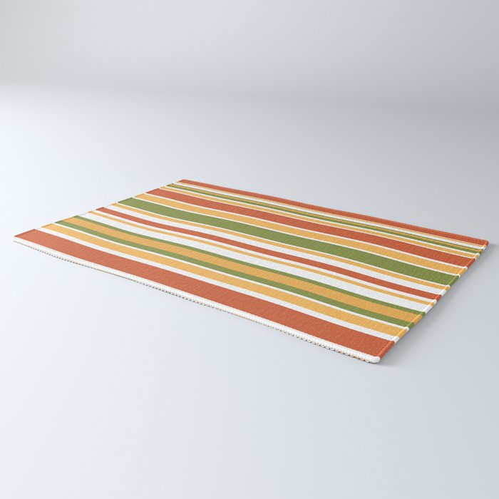 Retro Stripes Olive Green Burnt Orange Goldenrod Pattern Rug Gallery Image 3