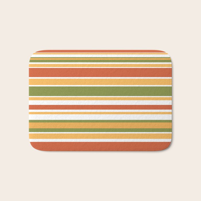 Retro Stripes Olive Green Burnt Orange Goldenrod Pattern Bath Mat Gallery Image 1