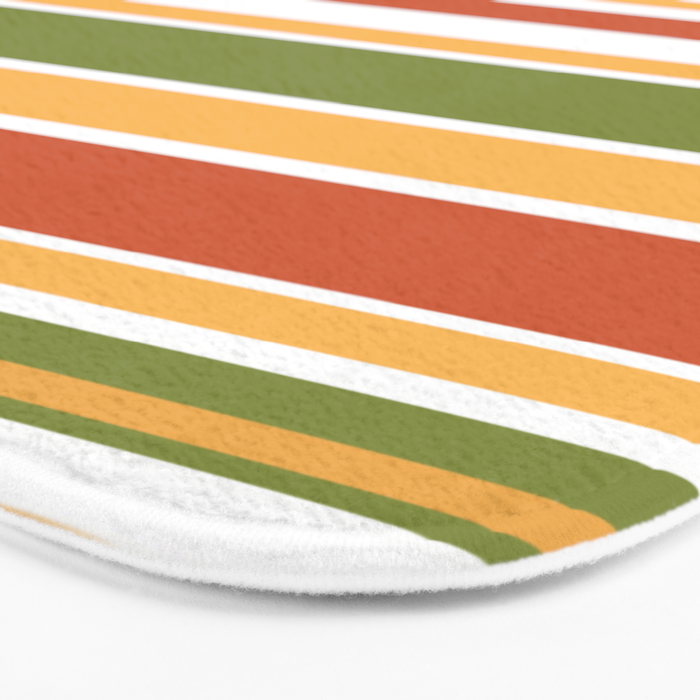 Retro Stripes Olive Green Burnt Orange Goldenrod Pattern Bath Mat Gallery Image 3