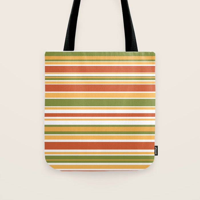 Retro Stripes Olive Green Burnt Orange Goldenrod Pattern Tote Bag Gallery Image 1