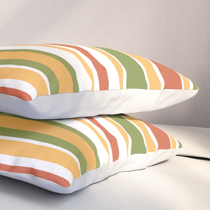 Retro Stripes Olive Green Burnt Orange Goldenrod Pattern Pillow Sham Gallery Image 3