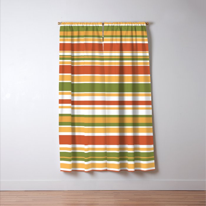 Retro Stripes Olive Green Burnt Orange Goldenrod Pattern Window Curtain Gallery Image 3