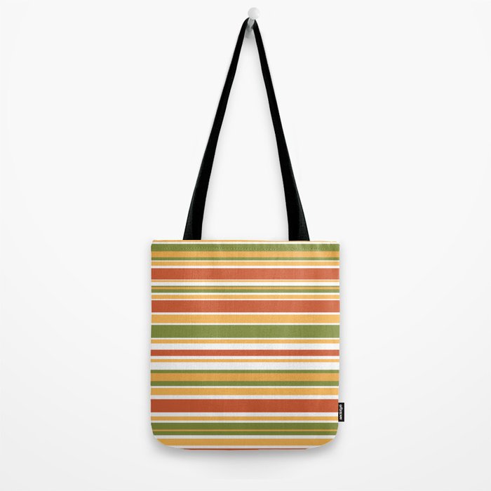 Retro Stripes Olive Green Burnt Orange Goldenrod Pattern Tote Bag Gallery Image 2
