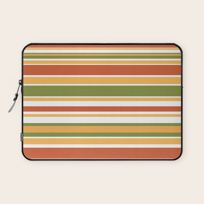 Retro Stripes Olive Green Burnt Orange Goldenrod Pattern Laptop Sleeve Gallery Image 1