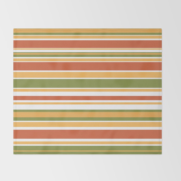 Retro Stripes Olive Green Burnt Orange Goldenrod Pattern Throw Blanket Gallery Image 2