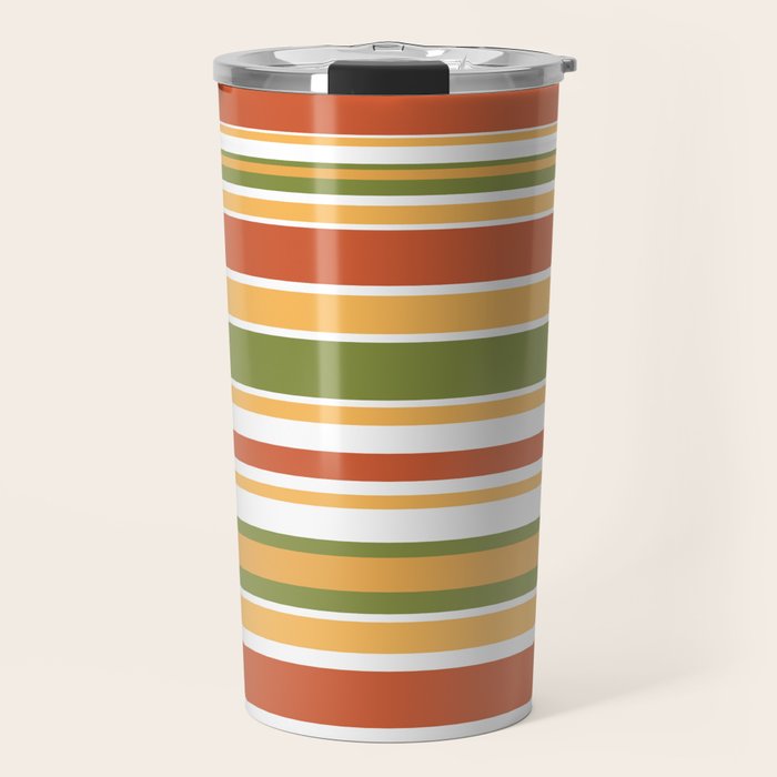 Retro Stripes Olive Green Burnt Orange Goldenrod Pattern Travel Mug Gallery Image 1