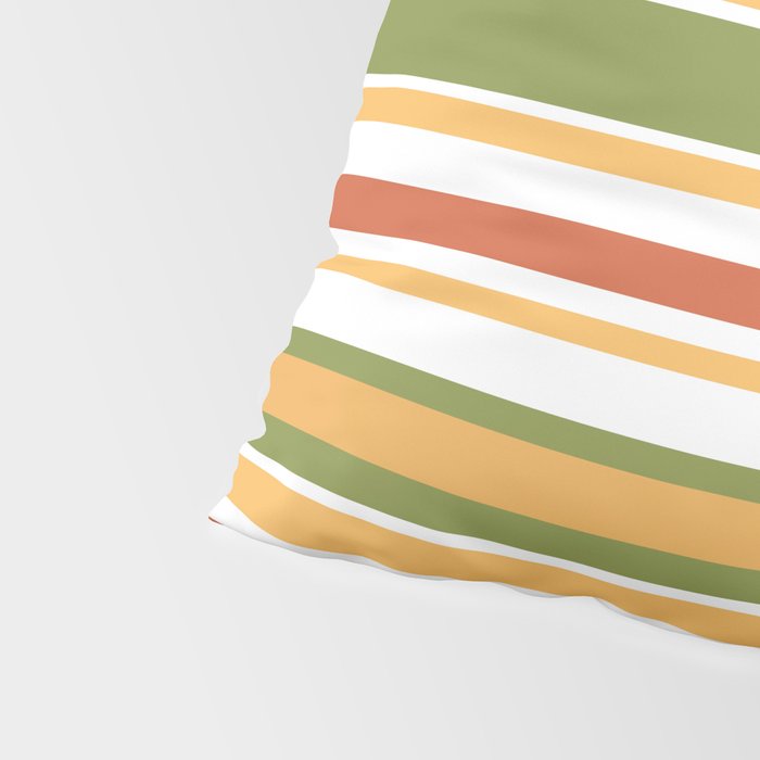 Retro Stripes Olive Green Burnt Orange Goldenrod Pattern Pillow Sham Gallery Image 4