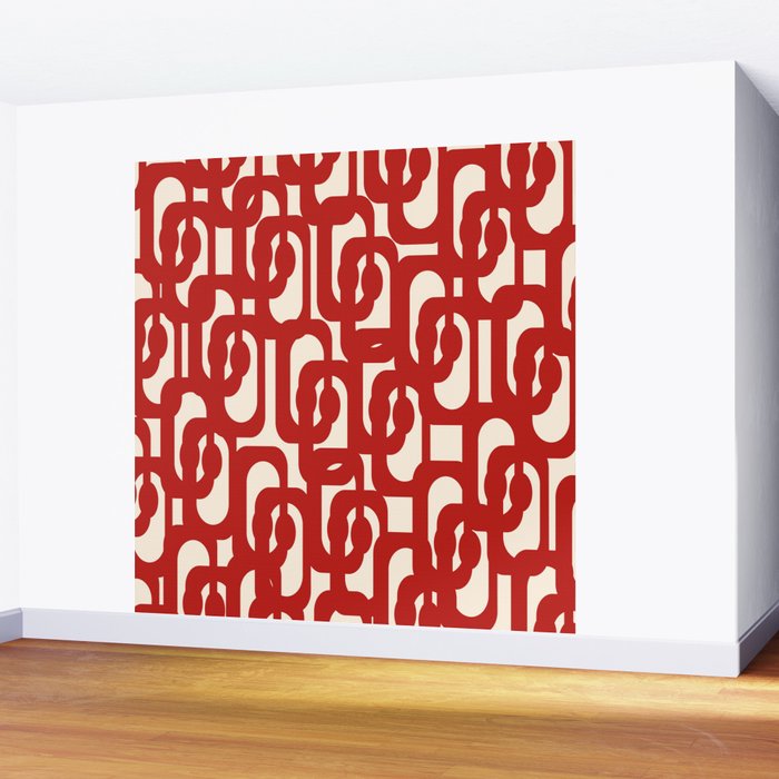 Mid Century Modern Contemporary Loop Pattern in Red and Cream Wall Mural Gallery Image 2