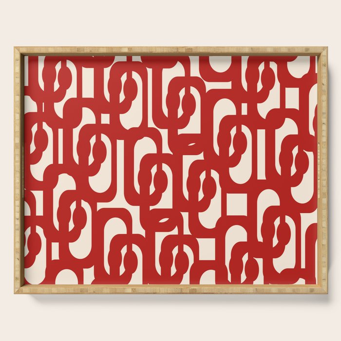 Mid Century Modern Contemporary Loop Pattern in Red and Cream Serving Tray Gallery Image 1