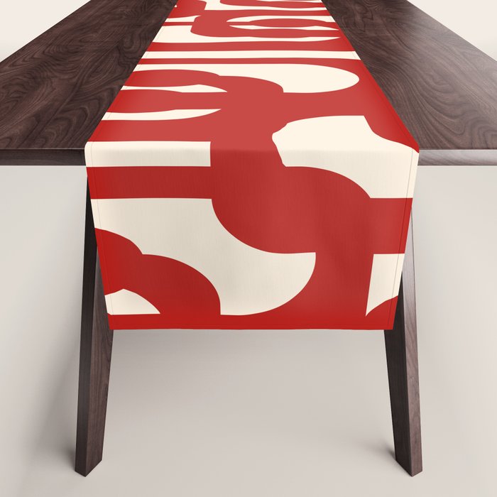 Mid Century Modern Contemporary Loop Pattern in Red and Cream Table Runner Gallery Image 1