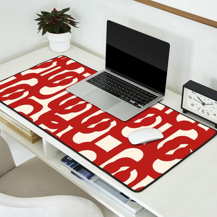 Mid Century Modern Contemporary Loop Pattern in Red and Cream Desk Mat Gallery Image 2