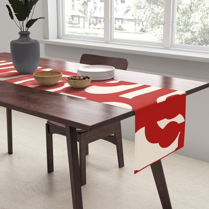 Mid Century Modern Contemporary Loop Pattern in Red and Cream Table Runner Gallery Image 2