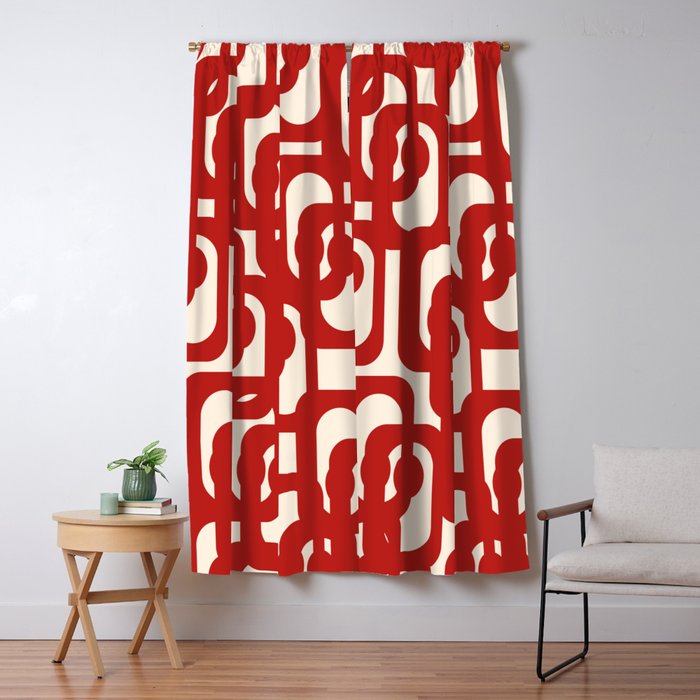 Mid Century Modern Contemporary Loop Pattern in Red and Cream Window Curtain Gallery Image 5