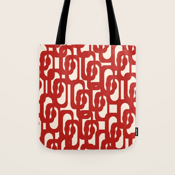 Mid Century Modern Contemporary Loop Pattern in Red and Cream Tote Bag Gallery Image 1