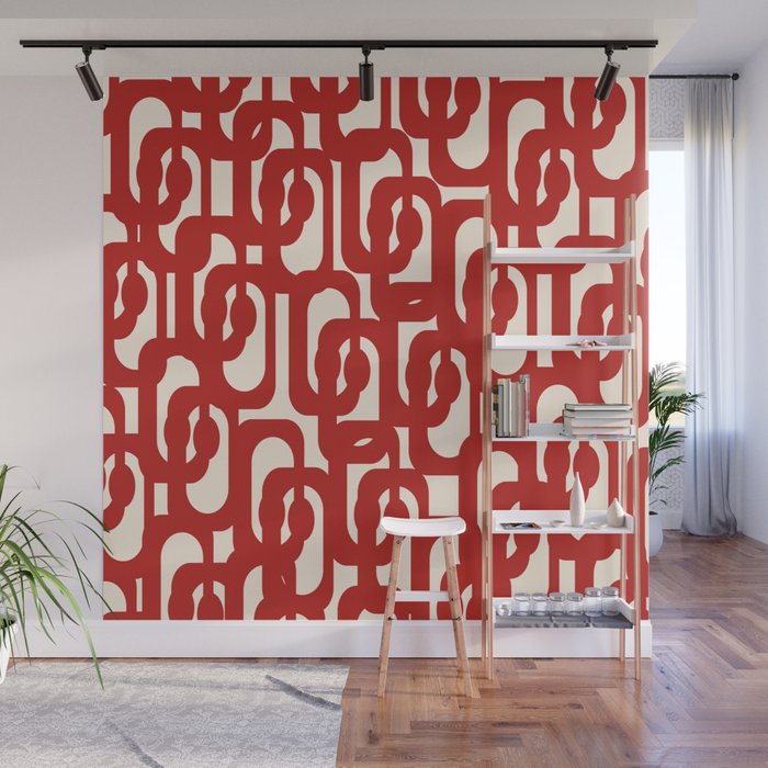 Mid Century Modern Contemporary Loop Pattern in Red and Cream Wall Mural Gallery Image 1