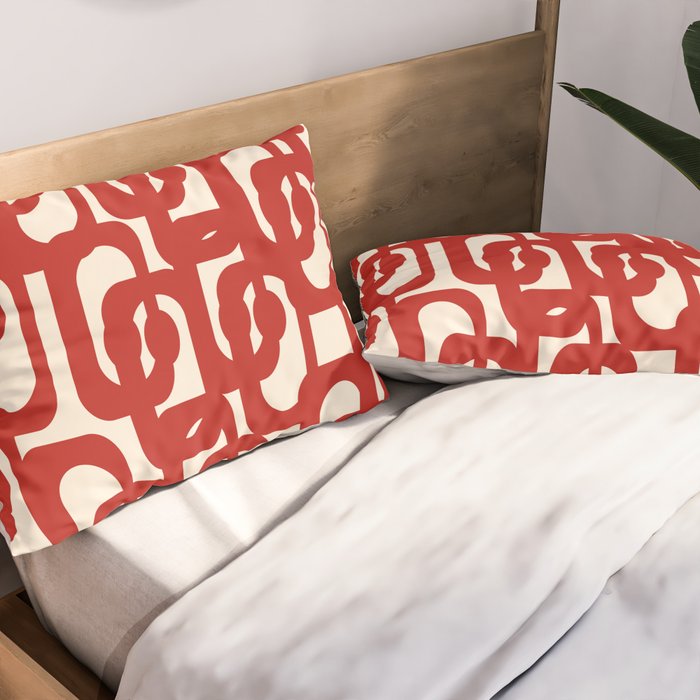 Mid Century Modern Contemporary Loop Pattern in Red and Cream Pillow Sham Gallery Image 2