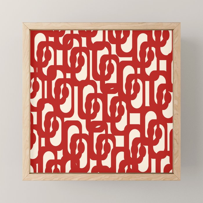 Mid Century Modern Contemporary Loop Pattern in Red and Cream Mini Art Print Gallery Image 1