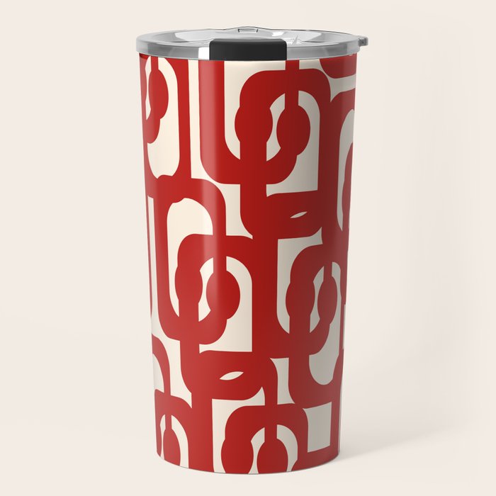 Mid Century Modern Contemporary Loop Pattern in Red and Cream Travel Mug Gallery Image 1