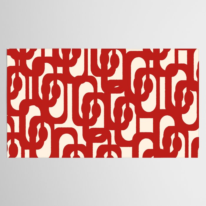 Mid Century Modern Contemporary Loop Pattern in Red and Cream Tablecloth Gallery Image 2
