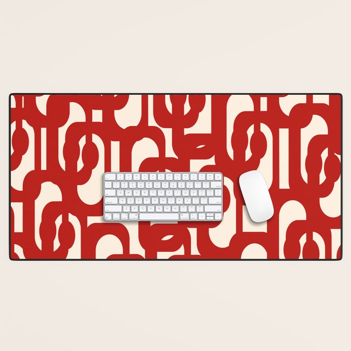 Mid Century Modern Contemporary Loop Pattern in Red and Cream Desk Mat Gallery Image 1