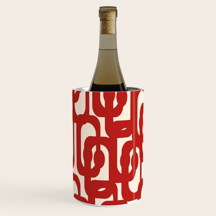 Mid Century Modern Contemporary Loop Pattern in Red and Cream Wine Chiller Gallery Image 1