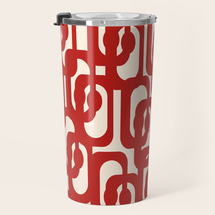 Mid Century Modern Contemporary Loop Pattern in Red and Cream Travel Mug Gallery Image 3