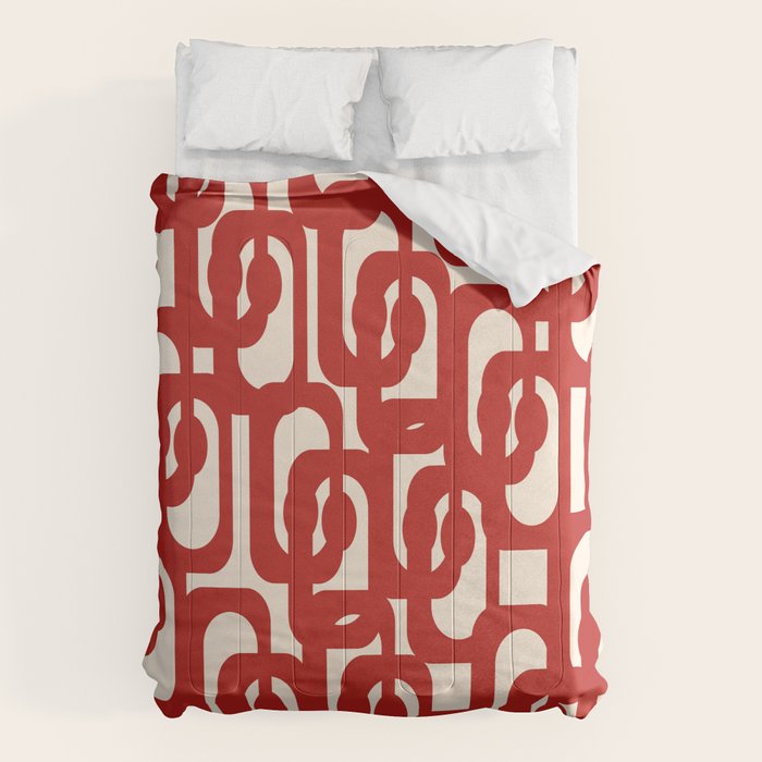 Mid Century Modern Contemporary Loop Pattern in Red and Cream Comforter Gallery Image 1