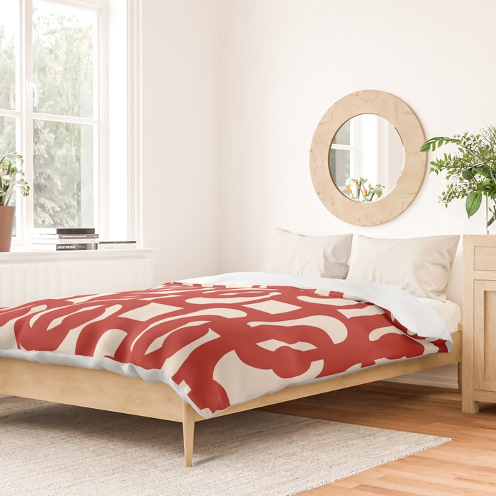 Mid Century Modern Contemporary Loop Pattern in Red and Cream Duvet Cover Gallery Image 2
